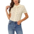 thumbnail image 1 of INSPIRE CHIC Chemise Imprimée pour Femme à Col Peter Pan Boutonnée à Manches Bouffantes Beige P, 1 of 6