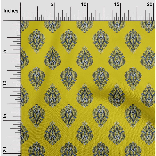 oneOone Cotton Silk Fabric Leaves Block Printed Fabric 1 Yard 42 Inch Wide