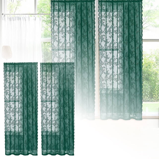 French Lace Window Curtain Semi Sheer Panel with Elegant Through Bar Design for Classic Interior