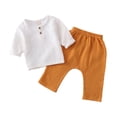 thumbnail image 1 of Girls Spring Outfits Solid Pullover Long Sleeve Linen Nine Inch Pants Crewneck Newborn Boy Clothes Yellow 12-18 Months, 1 of 2