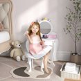 thumbnail image 2 of Qaba Coiffeuse pour Enfants avec Miroir et Tabouret, Motif Licorne, Blanc, 2 of 10