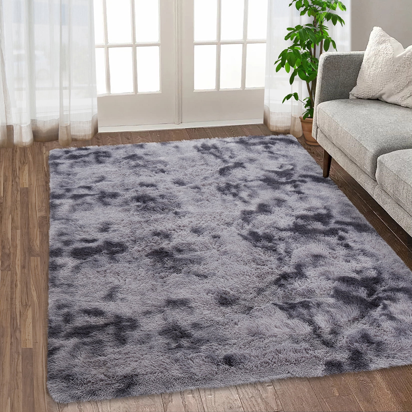 GlowSol 5'x8' Indoor Modern Shag Area Rug Bedroom Living Room Rugs Fluffy Anti-Skid Shaggy Area Rug Carpet for Kids Nursery Dorm, Dark Gray