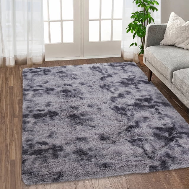GlowSol 5'x8' Indoor Modern Shag Area Rug Bedroom Living Room Rugs Fluffy Anti-Skid Shaggy Area Rug Carpet for Kids Nursery Dorm, Dark Gray