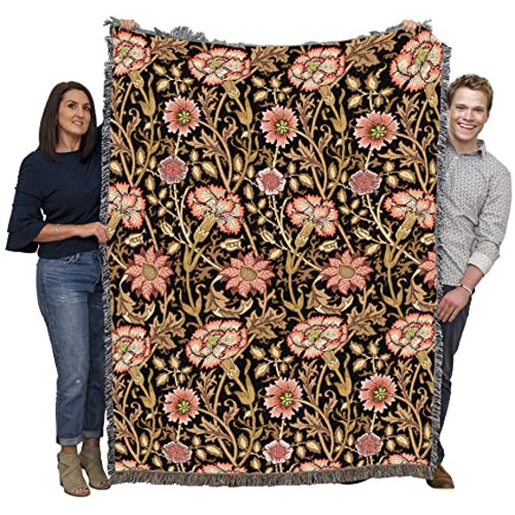 Pure Country Weavers William Morris Pink and Rose Blush Blanket - Arts & Crafts - Gift Tapestry Throw Woven from Cotton - Made in The USA (72x54)