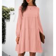 thumbnail image 4 of Femmes Robe Décontractée, Robe à Col Rond Manches Bouffantes Confortable Fluide Respirant Léger pour Bureau pour Dame pour les Vacances Rose, Noir, Mandarine, 4 of 6