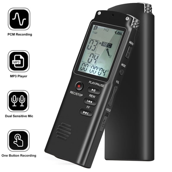 RONY Mini Digital Voice Recorder with A-B Repeat - Rechargeable One-key Start Voice Activated Recording Device with Playback Noise Reduction USB Cable for Meeting Music Concert Lecture Interview