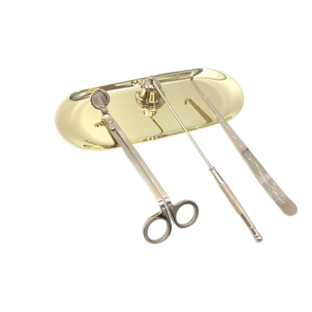 ziyahi 4 Pieces/Set Candle Wick Trimmer Tray Candles Core Hook Dipper Trimming Tool Kit Accessory Home Bedroom Wedding Gold
