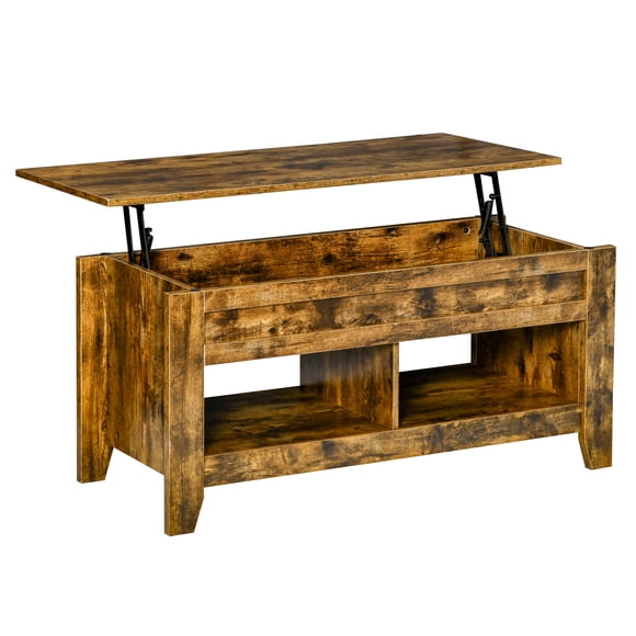 HOMCOM Lift Top Coffee Table with Hidden Storage and Open Shelves