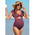 thumbnail image 4 of Charmo Ruffle Ribbed Maternity Swimsuit One Piece High Waisted Pregnancy Bathing Suits Push Up Swimwear, 4 of 5