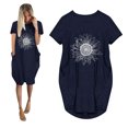 thumbnail image 4 of Jusqu'à 65 % de Rabais! Robes d'Été Mode pour Femmes 2024 Grande Taille Robe Décontractée Ample à Imprimé Tournesol Robe à Manches Courtes à Col en V, 4 of 5