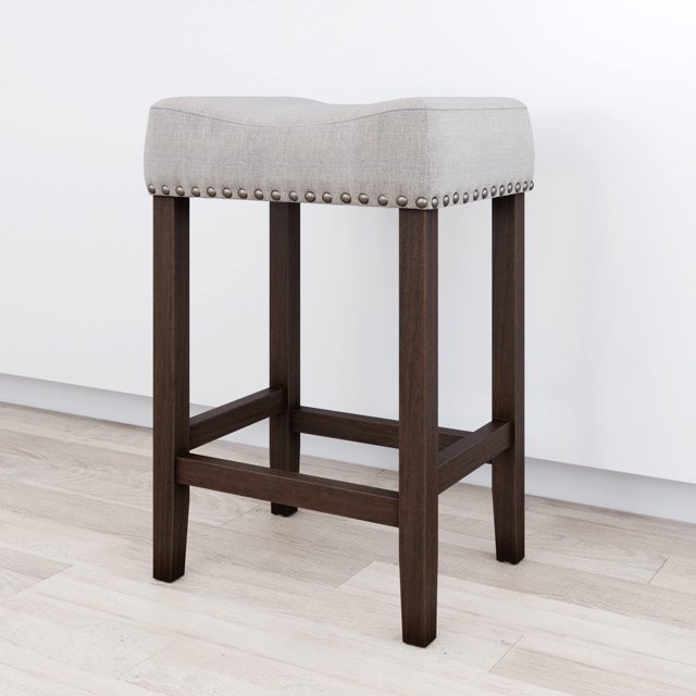 Nathan James Hylie Nailhead Wood Pub-Height Kitchen Counter Bar Stool 24", Gray/Dark Brown