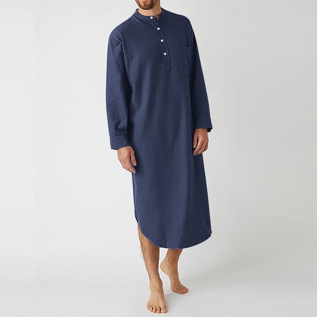 LSLJS Men's LeisureLong Sleeve Button Long Shirt Middle Ethnic Style Casual Youth Robe, Robes Gifts for Men
