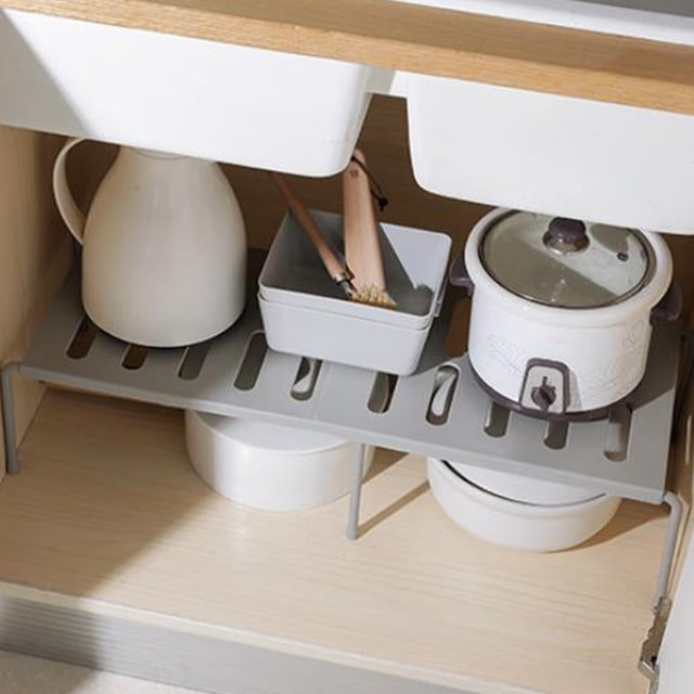 Retractable Expandable Shelf for Kitchen Cabinet | Adjustable Storage Organizer for Countertop | Space Saving Rack for Tableware Spice Bottles and Cooking Tools | Under Cabinet Organizer for Home