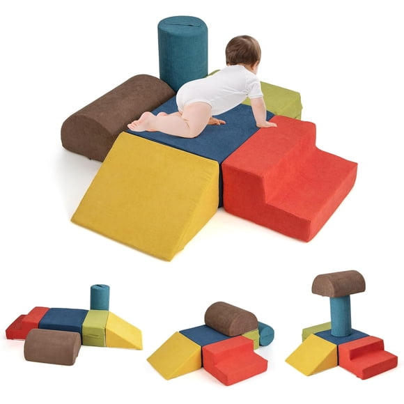 OLAKIDS Climbing Toys for Toddlers, 6pc Kids Climb and Crawl Soft Foam Block Activity Structure Play Set with Chenille Fabric, Indoor Foam Play Gym for Baby Crawling and Sliding