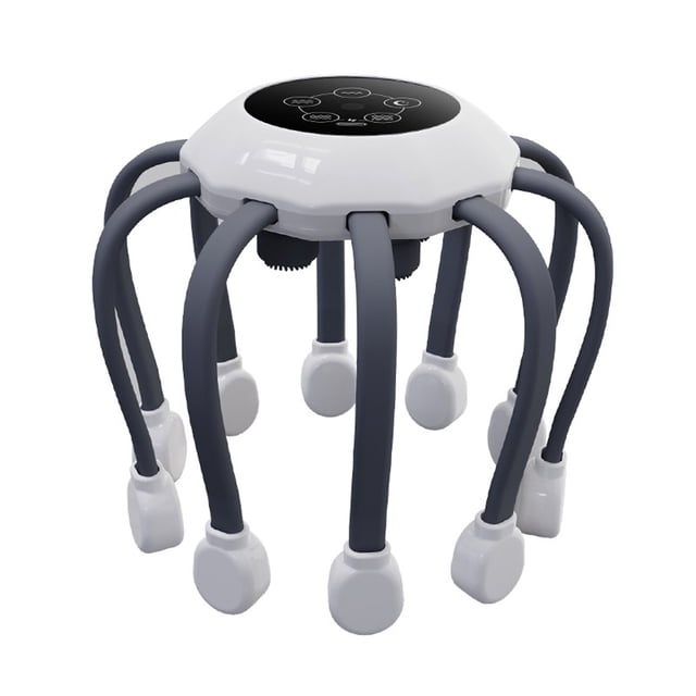 TFixol Wireless Bluetooth Octopus Head Massager with Multi-Angle Adjustment, Portable Head Therapy Device in White (Standard Edition)