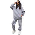 thumbnail image 3 of UKAP Ladies Sweatsuits Solid Color Two Piece Outfit Long Sleeve Jogger Set Loungewear Jogging Lounge Sets Light Gray XL, 3 of 7
