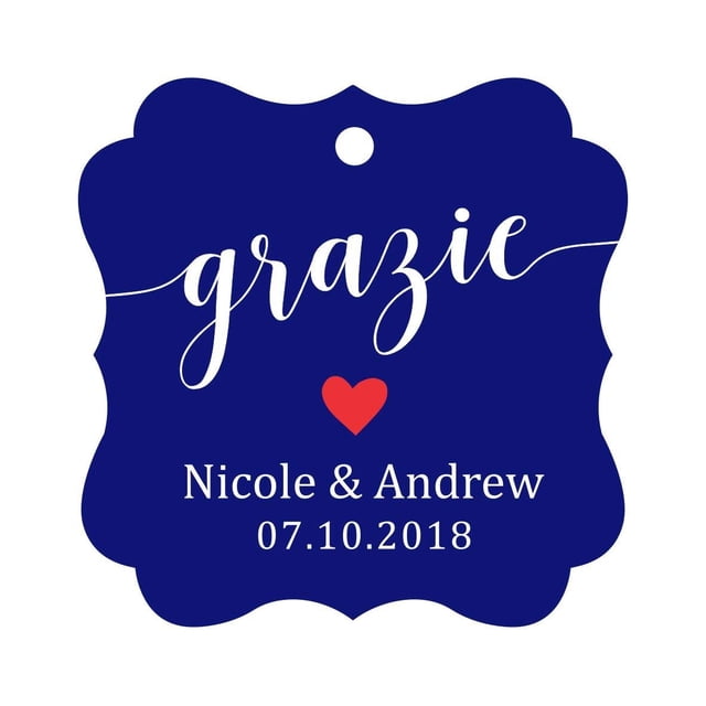 Darling Souvenir GRAZIE Thank You Wedding Favors Gift Paper Tag Custom Party Hang Tags-Blue-100 Tags