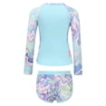 thumbnail image 2 of Xnihocha Littl E Big Girls Floral 2 Pcs Rash Guard Sets Zip Neck Swim Shirts With Shorts Swimsuits Light Blue 9Y, 2 of 6