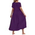 thumbnail image 4 of AherBiu Robes Fluides pour Femmes 2024 Été Robe Maxi à Col Rond Ample à Étages à Manches Courtes Longue Robe, 4 of 6
