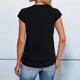 thumbnail image 4 of T-shirts d'Été pour Femmes Froncés à Manches Courtes Style Cap, T-Shirts à Col Rond, Mode, Noir, G, 4 of 8
