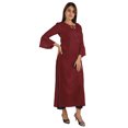 thumbnail image 2 of Moomaya Solid Rayon Kurta For Women bell Sleeve Drawstring Neck Long Ethnic Kurti, 2 of 7