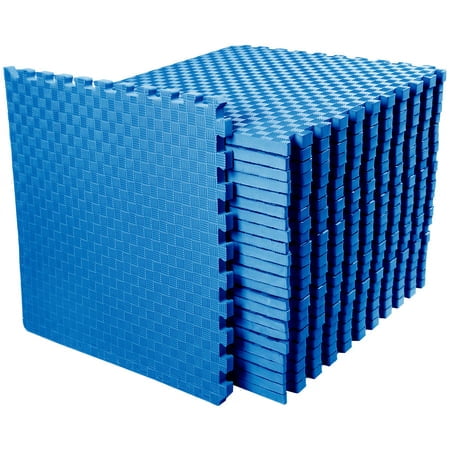 BalanceFrom 18-Pack 24”x24” Interlocking Foam Puzzle Exercise Mat, 1” Thick, Blue