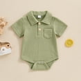 thumbnail image 2 of Yuyuzo Newborn Baby Boys Clothes Short Sleeve Bodysuit Button down Rompers Solid Color Summer Outfits, 2 of 7