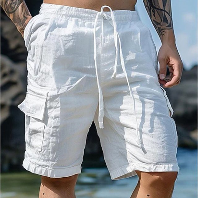 MYG Mens Summer Loose Solid Color With Pockets Cargo Shorts Fashion Beach Streetwear