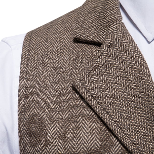 XZNGL Mens Herringbone Tweed Suit Vest Vintage Lapel Vest Mens