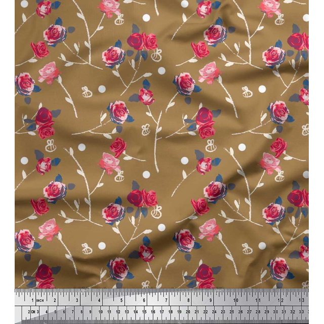 Soimoi Modal Satin Tissu Feuilles, & Rose Imprimé Floral 1 Yard 42 Inch Wide