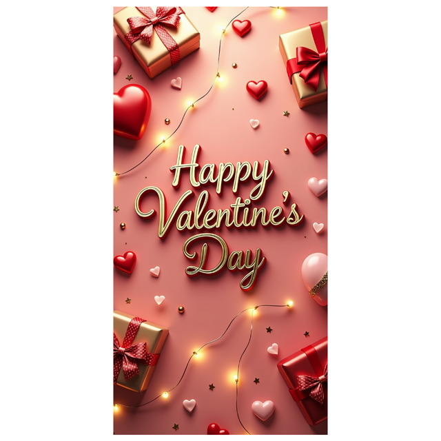 Valentine's Day Party Decoration Banner Heart Design Backdrop Event Photo Props Love Celebration Romance Gift Box Background