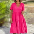 thumbnail image 1 of Meichang Robes d'Été pour Femmes 2025 Décontractées à Manches Courtes Col en V à Étages Longueur Genou Robes Trapèze Robe en Coton et Lin Fluide Tunique de Plage, 1 of 7