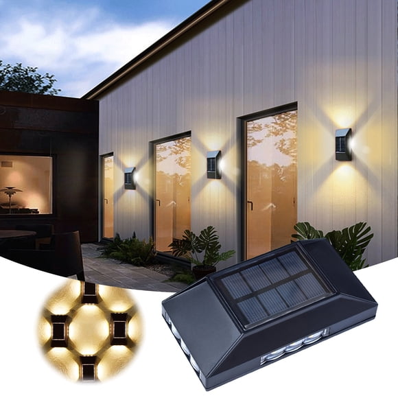 DVKPTBK Solar Wall Light Black Four-Sided Illuminate Outdoor IP65 Modern Decor