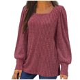 thumbnail image 2 of Meichang Puff Long Sleeve Shirts for Women Plus Size Square Neck Ribbed Knit Tops Solid Loose Fit Side Slit Hem Blouses Spring Trendy Women Tunic Tops, 2 of 6