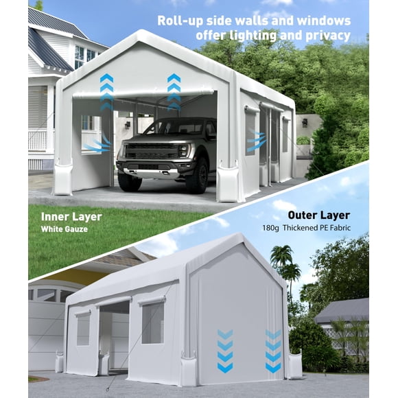 Zipper Doors – 2-Pack Heavy Duty for Carport or Outdoor Garage – 160G Tarp – Waterproof, Windproof & UV Resistant Replacement – Fits 13' x 20'-25' Shelters – Doors Only