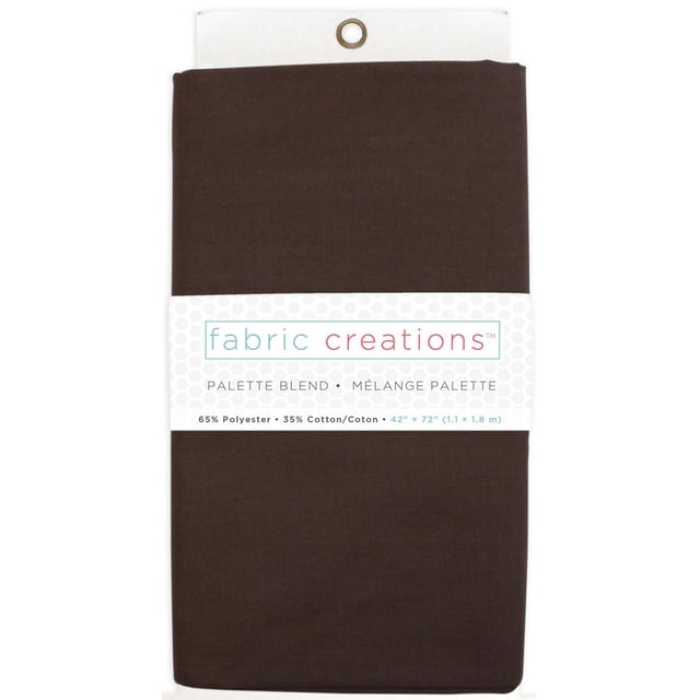 Fabric Creations Polycotton 65/35 pre-cut fabric in solid dark brown, folded with a white label showing brand and fabric details, measuring 42 by 72 inches (1.1 by 1.8 meters), made of 65% polyester and 35% cotton, suitable for quilting, garment sewing, and home décor projects.