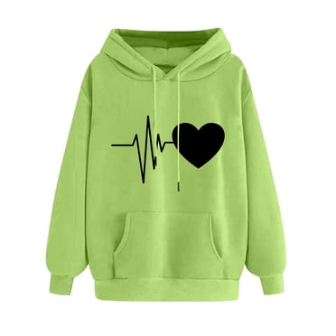 yoeyez Chandail Molletonné Surdimensionné pour Femmes Imprimé Cœur d'Amour Chandails à Capuche pour Adolescentes Manches Longues Chandails à Capuchon Décontracté Ample Chandail à Enfiler Hauts avec Poches Mes Commandes Passées