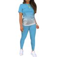 thumbnail image 3 of MAWCLOS Women Jogger Set Short Sleeve Sweatsuits Gradient Two Piece Outfit Boho Running Crew Neck Lounge Sets Sky Blue 3XL, 3 of 4
