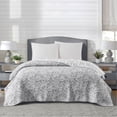 thumbnail image 1 of Mainstays Botanical Floral Stitched Quilt, King, Light Grey, Reversible Lightweight Bedding, 1 of 4