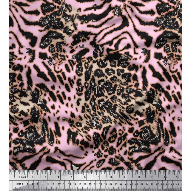 Soimoi Polyester Crepe Fabric Leopard & Tiger Animal Skin Print Fabric by The Yard 52 Inch Wide