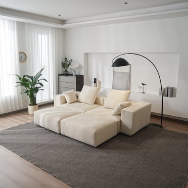 bokifol Oversized Cloud Couch for Living Room,Convertible Sectional Couch with 2 Ottoman,4 Seater Large Modular Sectional Sofa,Beige
