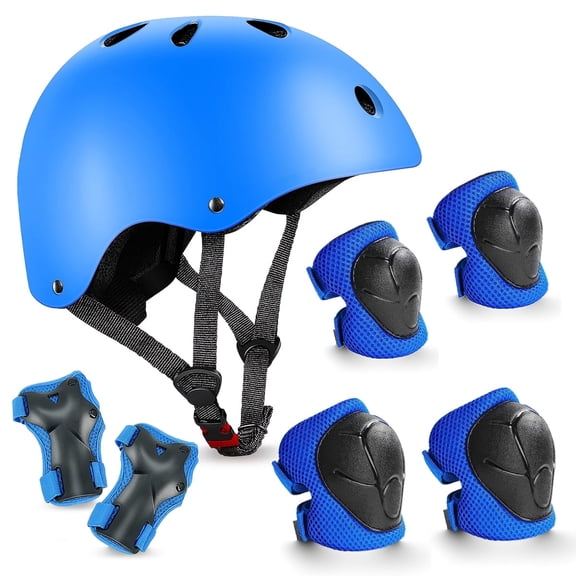 Kids Bike Helmet & Protective Gear Set - Blue, Ages 8-13, Boys Girls, for Skateboard Cycling Scooter Rollerblading