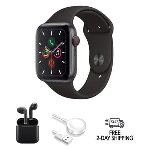 Rénovés Apple montre Series 5 Aluminium 44mm A2093 (GPS Seulement, pas de cellules) Space Gray avec écouteurs sans fil