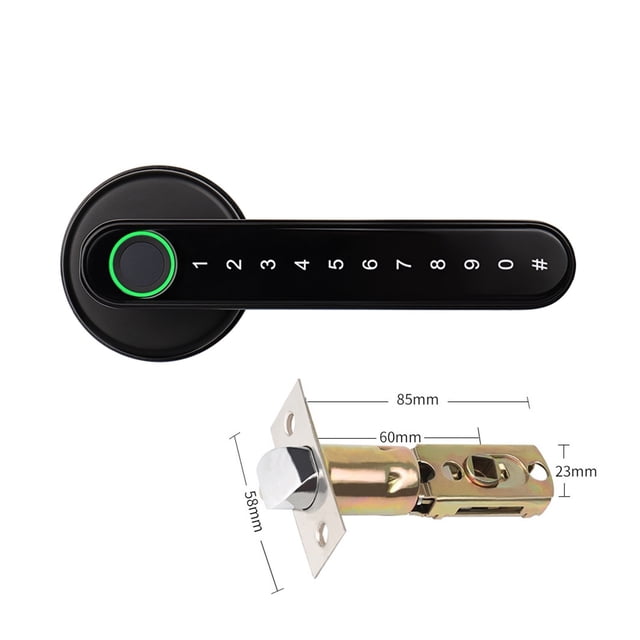 Serrure de Porte, Serrure Biométrique Intelligente à Empreinte Digitale avec Télécommande Compatible Bluetooth et Application Tuya pour Porte Intérieure en Bois et Métal, Facile à Installer