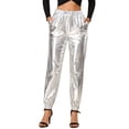 thumbnail image 1 of Unique Bargains Women's Party Sparkle Shiny High Waist Metallic Jogger Pants, 1 of 7