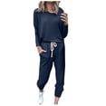 thumbnail image 1 of Mrat Womens 2 Piece Outfits 2 Piece Jogging Sets Solid Polyester Long Sleeve Sweatsuits Sets Two Piece Track Suits Drawstring High Waist Pants Set Comfy Outfits E-Navy 3XL, 1 of 5