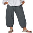 thumbnail image 1 of Pantalons Raccourcis en Coton et Lin pour Femmes Grande Taille avec Poches Coupe Ample Jambe Large Cheville, 1 of 5