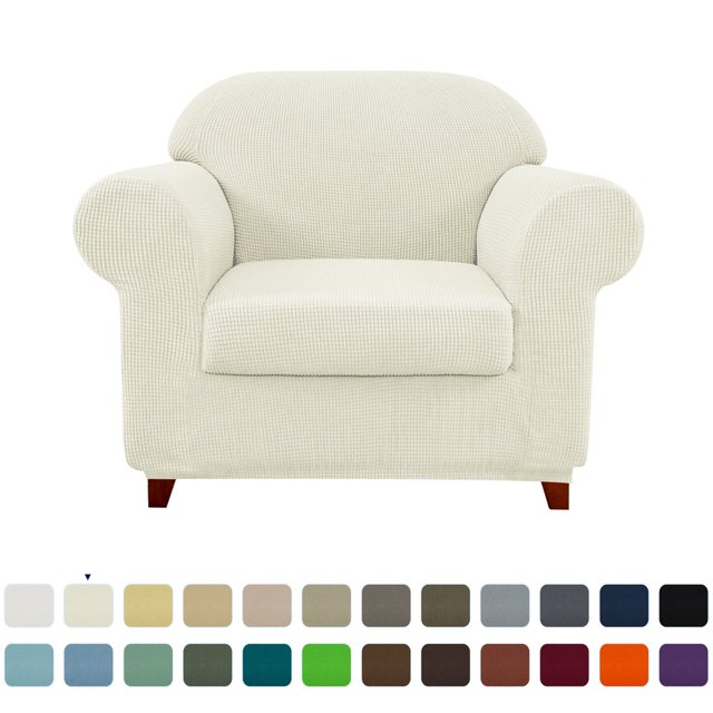 CHOK 2024 Housse de Sofa Extensible à Texture Quadrillée Housse de Canapé avec Housse de Coussin Séparée (Sofa Gris)