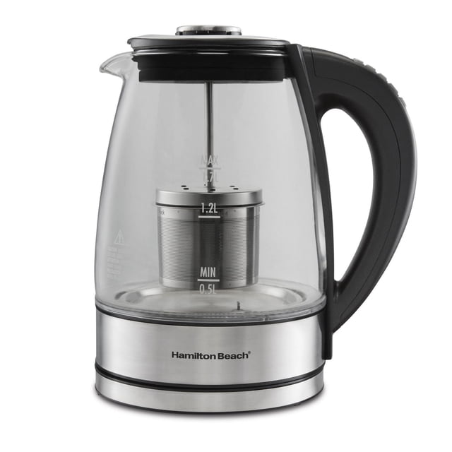 Hamilton Beach 40942, 1.7 L Variable Temperature Glass Kettle with Tea Steeper