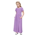 thumbnail image 1 of biudgviw Robe Maxi pour Filles à Manches Courtes, Col Ras du Cou, Couleur Unie, Robe Trapèze Décontractée, Robe d'Été Longue avec Poches, 1 of 6